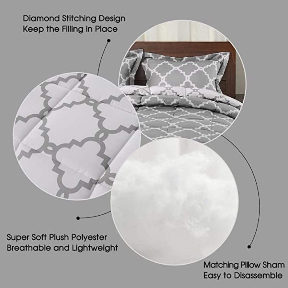 New King or Queen  Size Comforter Set -   Reversible Down Alternative - Picture 6 of 6